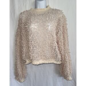 Zara Nude Beige Fuzzy Sweater Pullover Top Shear Lightweight Chic Comfy Sz L